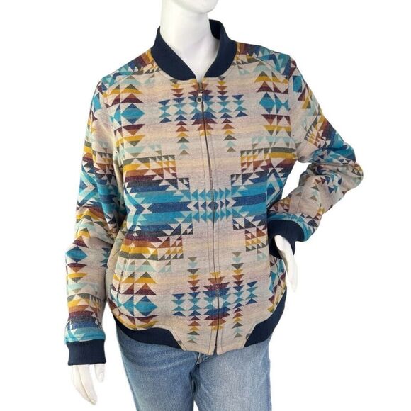 Pendleton Pilot Rock Jacquard Bomber Wool Zip Jacket $377 Size Large - Picture 2 of 16